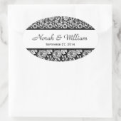 Bruiloft Damask Zwart-wit Bloemen Damask Ovale Sticker (Tas)