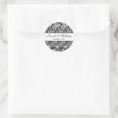 Bruiloft Damask Zwart-wit Bloemen Damask Ronde Sticker (Tas)