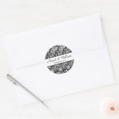 Bruiloft Damask Zwart-wit Bloemen Damask Ronde Sticker (Envelop)