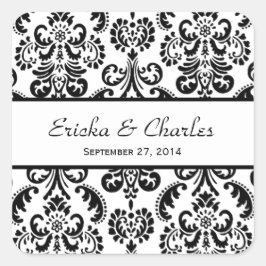 Bruiloft Damask Zwart-wit V04 Vierkante Sticker