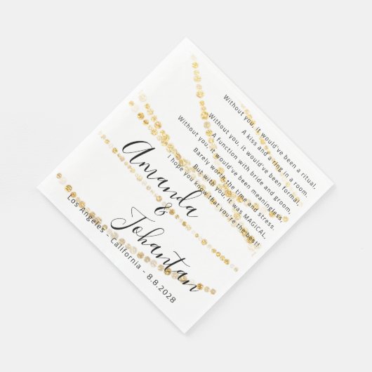 Bruiloft Dank Gedicht Gouden Lichten Confetti Simp Servet (Hoek)