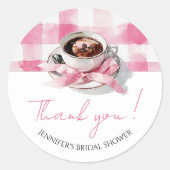 Bruiloft Dank Je Coffee Roze Strik Ronde Sticker (Voorkant)