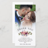 Bruiloft Dank Je Foto met Blos & Bourgondiërood Bedankkaart (Voorkant / Achterkant)