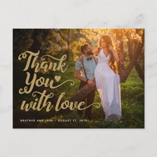 Bruiloft Dank Je | Goud Schrift Type Op Foto Briefkaart (Voorkant)