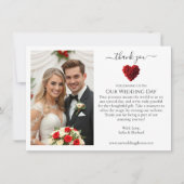 Bruiloft Dank Je- Hartvormige Rode Rozen Bedankkaart (Voorkant)