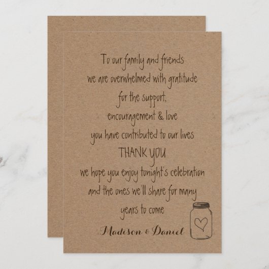 Bruiloft Dank Je Kaart van Krachtpapier Rustiek (Voorkant / Achterkant)
