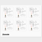 Bruiloft Dank Petals Prosecco Script Vierkante Sticker (Vel)