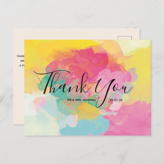 Bruiloft dank u aquarel script Briefkaart (Voorkant / Achterkant)