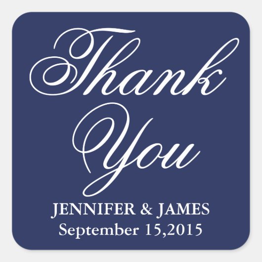 Bruiloft Dank u Blauw en Wit Script Sticker (Voorkant)