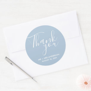 Bruiloft dank u blauwe bruiloft gunst ronde sticker
