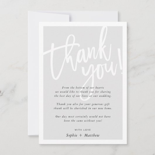 BRUILOFT DANK U borstel lettered script bord grijs Kaart (Voorkant)