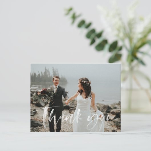 Bruiloft Dank u briefkaart met de hand geletterd (Staand voorkant)