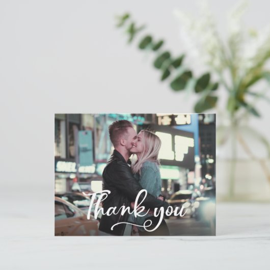 Bruiloft Dank u briefkaart met de hand geletterd (Staand voorkant)