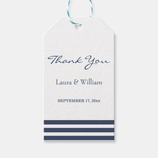 Bruiloft Dank u Cadeau Labels | Navy Stripes Cadeaulabel (Voorkant)