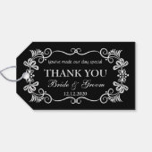 Bruiloft Dank u Cadeau Labels | Zwarte witte werve Cadeaulabel (Achterkant Horizontaal)