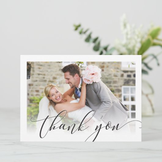 BRUILOFT DANK U eenvoudige overlay foto elegant Bedankkaart (Staand voorkant)