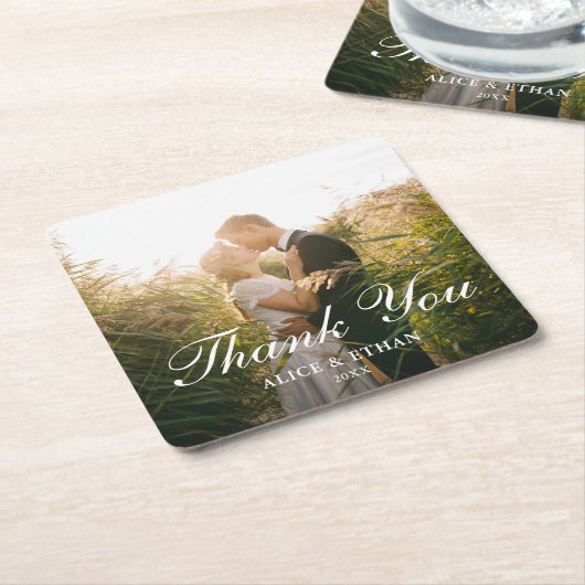 Bruiloft Dank u Elega Photo Square Paper Onderzett Kartonnen Onderzetters (Schuin)