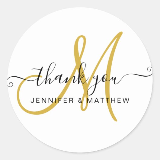 Bruiloft Dank u Elegant Script Goud Wit Ronde Sticker (Voorkant)