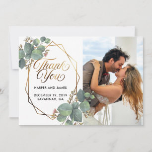 Bruiloft dank u eucalyptus fotokaart save the date