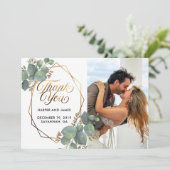 Bruiloft dank u eucalyptus fotokaart save the date (Staand voorkant)