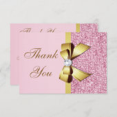 Bruiloft dank u Faux roze pailletten gouden strik Bedankkaart (Voorkant / Achterkant)