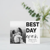 Bruiloft dank u foto beste dag ooit briefkaart (Staand voorkant)