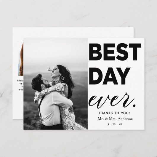 Bruiloft dank u foto beste dag ooit briefkaart (Voorkant / Achterkant)