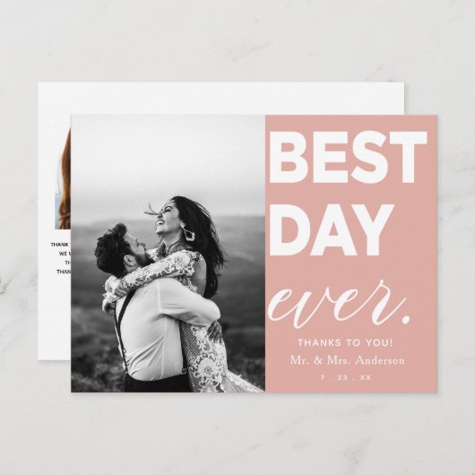Bruiloft dank u foto beste dag ooit briefkaart (Voorkant / Achterkant)
