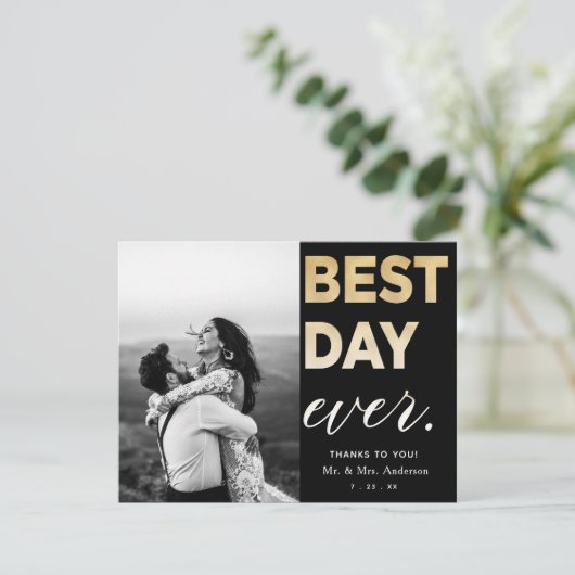 Bruiloft dank u foto beste dag ooit kaart (Staand voorkant)