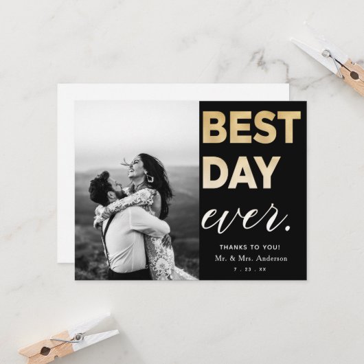 Bruiloft dank u foto beste dag ooit kaart (Voorkant / Achterkant in situ)