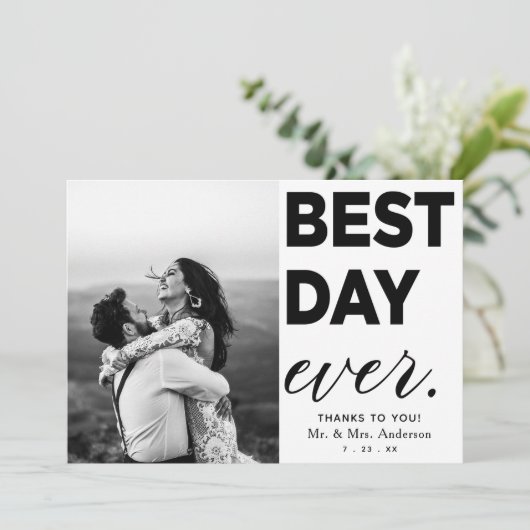 Bruiloft dank u foto beste dag ooit kaart (Staand voorkant)