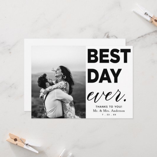 Bruiloft dank u foto beste dag ooit kaart (Voorkant / Achterkant in situ)