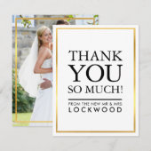 BRUILOFT DANK U foto eenvoudige gouden rand stack Bedankkaart (Voorkant / Achterkant)