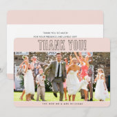 BRUILOFT DANK U foto eenvoudige omtrek blush roze Bedankkaart (Voorkant / Achterkant)
