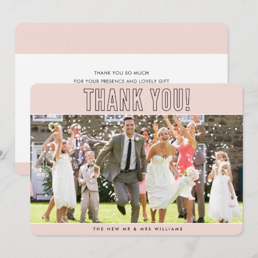 BRUILOFT DANK U foto eenvoudige omtrek blush roze Bedankkaart (Voorkant / Achterkant)