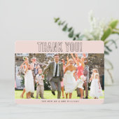 BRUILOFT DANK U foto eenvoudige omtrek blush roze Bedankkaart (Staand voorkant)