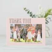BRUILOFT DANK U foto eenvoudige omtrek blush roze Bedankkaart (Staand voorkant)