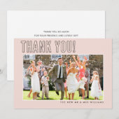 BRUILOFT DANK U foto eenvoudige omtrek blush roze Bedankkaart (Voorkant / Achterkant)