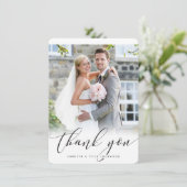 BRUILOFT DANK U foto elegante kalligrafie Bedankkaart (Staand voorkant)