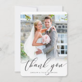 BRUILOFT DANK U foto elegante kalligrafie Bedankkaart (Voorkant)