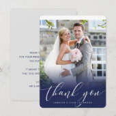 BRUILOFT DANK U foto elegante kalligrafie marine Bedankkaart (Voorkant / Achterkant)