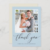 BRUILOFT DANK U foto kalligrafie eend ei blauw Bedankkaart (Voorkant / Achterkant)