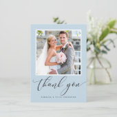 BRUILOFT DANK U foto kalligrafie eend ei blauw Bedankkaart (Staand voorkant)