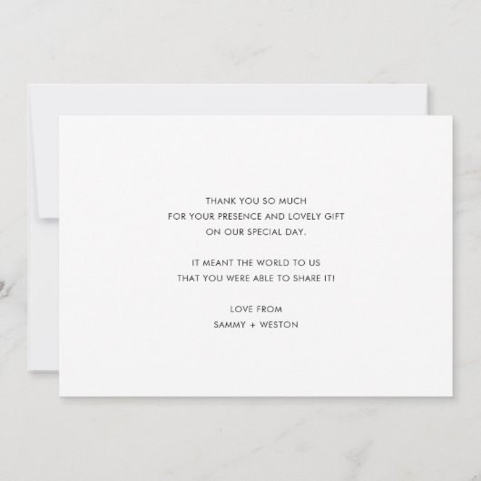 BRUILOFT DANK U foto kalligrafie elegant grijs Bedankkaart (Achterkant)