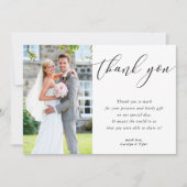 BRUILOFT DANK U foto kalligrafie elegant zwart Bedankkaart (Voorkant)