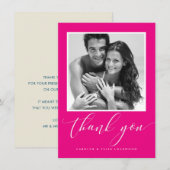 BRUILOFT DANK U foto kalligrafie hot pink Bedankkaart (Voorkant / Achterkant)