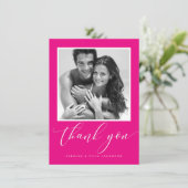 BRUILOFT DANK U foto kalligrafie hot pink Bedankkaart (Staand voorkant)