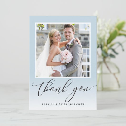 BRUILOFT DANK U foto kalligrafie ombre eend ei Bedankkaart (Staand voorkant)