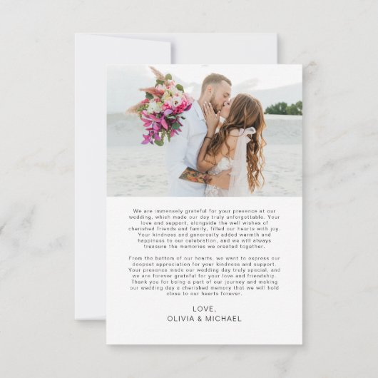 Bruiloft dank u foto minimalistische Kaart (Achterkant)