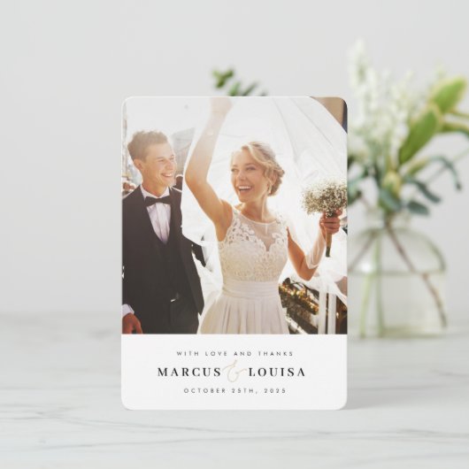 BRUILOFT DANK U foto moderne elegante ampersand Bedankkaart (Staand voorkant)